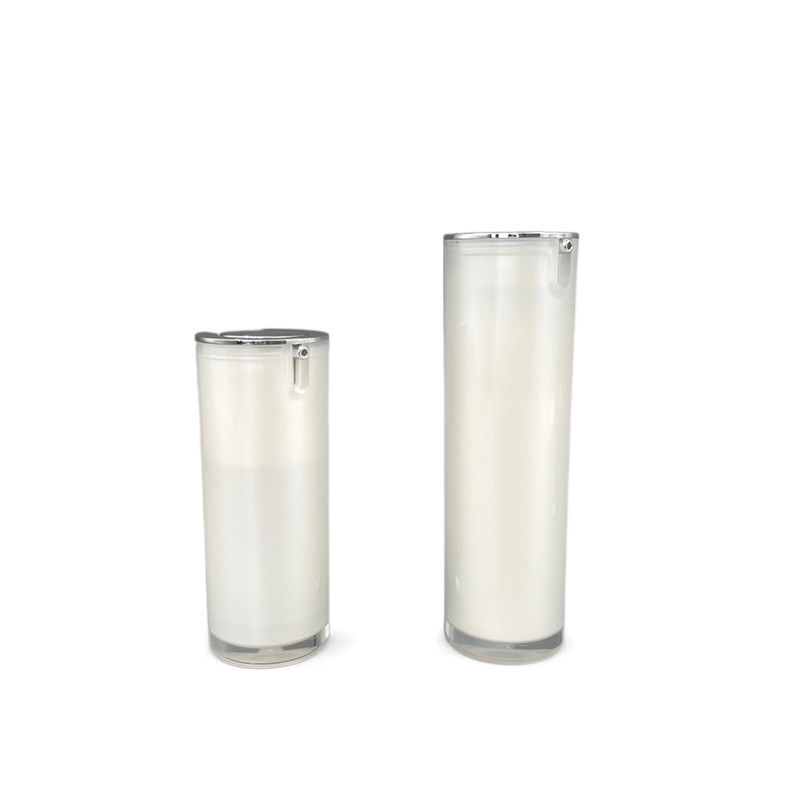 Pearl White 30ml Airless Pump Bottle 50ml Acrylic Silver Metallized Round Shape